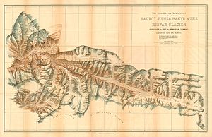 A Map from 1894 showing Bagrote, Hunza, Nagar and Hispar Glacier