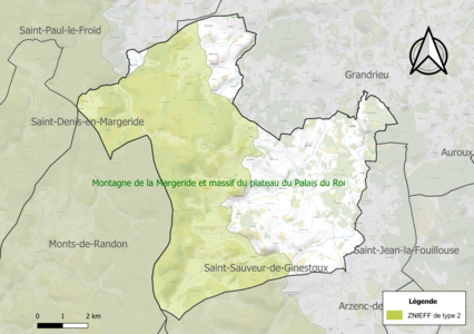 Carte de la ZNIEFF de type 2 sur la commune.