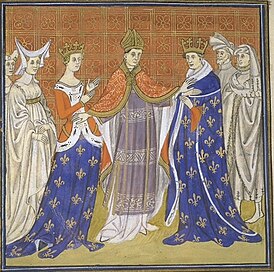 Папа Иоанн XXII аннулирует брак Карла Красивого и Бланки Бургундской. Миниатюра XIV века