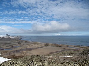 Blick über die South Beaches (links: Clark-Nunatak)