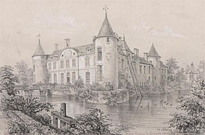 Vue sud-ouest du château, représentée par Félix Benoist.