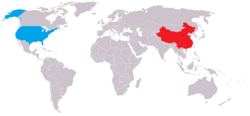 Peta menunjukkan lokasi China dengan USA