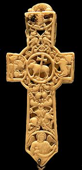 11th century walrus ivory cross reliquary (Victoria & Albert Museum) CroixCelteReliquaireIvoireMorse.jpg