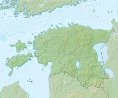 Mapa konturowa Estonii, blisko prawej krawiędzi znajduje się punkt z opisem „źródło”, natomiast blisko prawej krawędzi u góry znajduje się punkt z opisem „ujście”