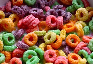 A photograph of Froot Loops breakfast cereal i...