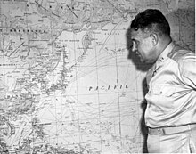 Leslie Groves, Manhattan Project director, with a map of the Far East HD.30.507 (10444069294).jpg