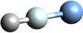 Sferyczno-drążkowy model cząsteczki HHeF, stworzony z wykorzystaniem promieni atomów van der Waalsa: H (120 pm), He (140 pm) and F (147 pm) – dodane przez KamilK7