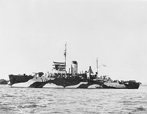 HMAS Maryborough in Cochin, India in December 1942. Her camouflage scheme at this period was considered unusual