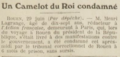 Henri Lagrange condamné le 29 juin 1911 à six mois de prison.