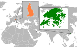Map indicating locations of Hong Kong and Liechtenstein