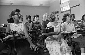 An integrated classroom in Anacostia High School, Washington, D.C., in 1957 Integrated classroom at Anacostia High School.jpg