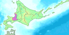 Kaart van Hokkaido met Ishikari gemarkeerd