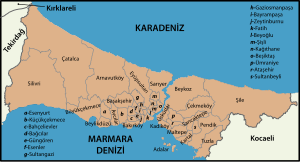 Mapa dos distritos da província de Istambul