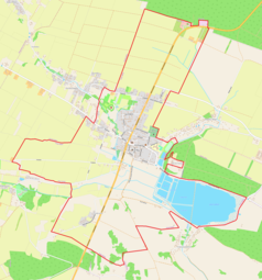 Mapa konturowa Książa Wielkiego, w centrum znajduje się punkt z opisem „Cmentarz żydowski w Książu Wielkim”