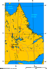 Labrador City på en karta över Labrador.