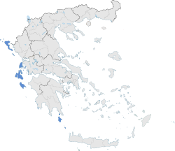 Jonski otoki (modro) znotraj Grčije