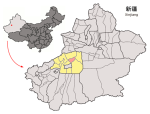 Toksu İlçesi'nin Sincan Uygur Özerk Bölgesideki konumu (pembe)