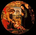 A gyermek Jézus imádása: a gyermek Jézus, Mária és egy angyal