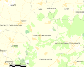 Mapa obce Sougères-en-Puisaye