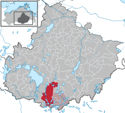 Läget för staden Mirow i Landkreis Mecklenburgische Seenplatte