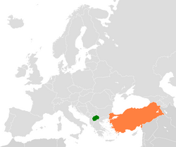 Карта с указанием местоположения Северной Македонии и Турции