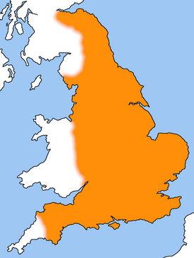 Древнеанглийский язык на карте  острова Великобритания - территория распространения около 800 года