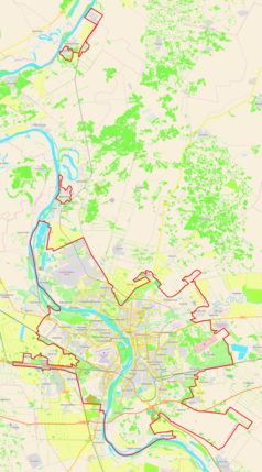 Mapa konturowa Omska, na dole nieco na lewo znajduje się punkt z opisem „Miejsce katastrofy”