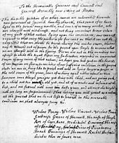 Petition for bail of eleven accused people from Ipswich, 1692 PetitionForBailFromAccusedWitches.jpg