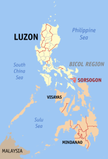 Карта Филиппин с выделенным Сорсогоном