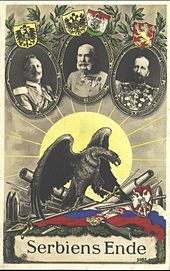 A propaganda postcard commemorating the victory of the Central Powers over Serbia in 1915. Pobedata nad syrbia.JPG