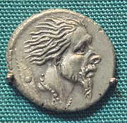 Roman silver Denarius with the head of captive Gaul 48 BC, following the campaigns of Caesar.