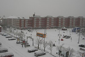 Søborg Torv dækket af sne.