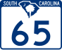 South Carolina Highway 65 marker