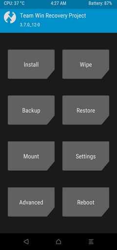 TWRP 3.7.0_12-0主菜单截图