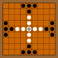 薩米板棋（Tablut） 9×9棋盤，N=8 國王達陣區在捉王方起始位置