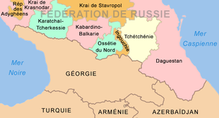 Localisation de la Tchétchénie sur une carte du Caucase.