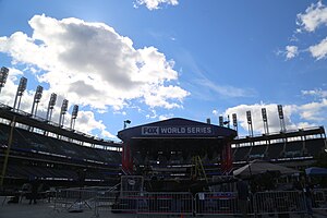The MLB on Fox pre- and post-game broadcast set at Progressive Field in Cleveland during its coverage of the 2016 World Series The FOX set is ready for Game 1 of the World Series. (30264971260).jpg