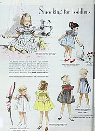 Gesmoktes Kinderkleid in einer Werbung für Nähmuster, 1948, Ladies home journal, Philadelphia, USA