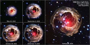 Images showing the expansion of the light echo of a red variable star, the V838 Monocerotis