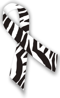 Awareness ribbon with black and white zebra-style stripes