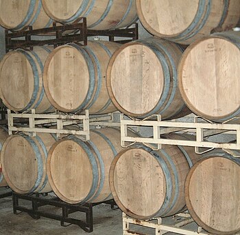 English: Barrels of 2007 Zinfandel wine fermen...
