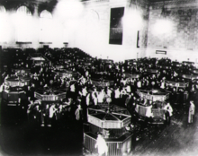 The New York Stock Exchange trading floor after the Wall Street Crash of 1929, before tougher banking regulation was introduced 1930-67B.png