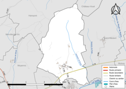 Carte en couleur présentant le réseau hydrographique de la commune