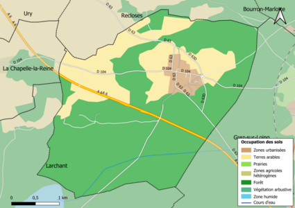 Carte des infrastructures et de l'occupation des sols en 2018 (CLC) de la commune.