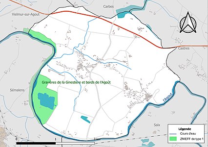 Carte de la ZNIEFF de type 1 sur la commune.