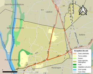 Carte en couleurs présentant l'occupation des sols.