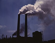 Industrial air pollution now regulated by air quality law Alfred Palmer Smokestacks.jpg