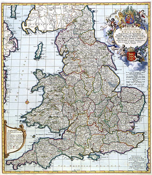 NEW MAP OF a KINGDOME of ENGLAND, Representing the Princedome of WALES, together with other PROVINCES, CITIES, MARKET TOWNS, with the ROADS from TOWN to TOWN (1685)
