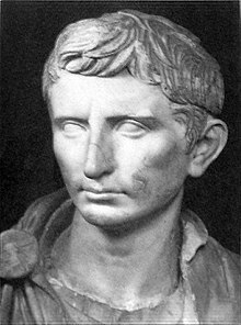 A reconstructed statue of Augustus as a younger Octavian, dated c. 30 BC Augustus Statue.JPG