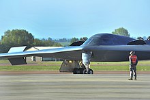 A US Air Force B-2A Spirit taxis after landing at RAF Fairford in June 2015. B-2s demonstrate global reach 150607-F-QW945-719.jpg